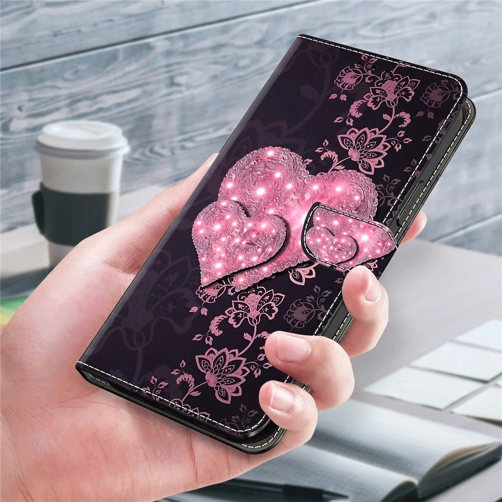 For Samsung Galaxy A35 5G Magnetic Case 3D Pattern Printing Leather Phone Protector - Lace Hearts - 5