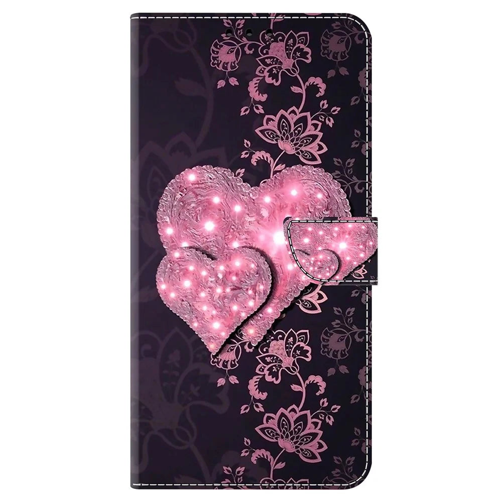 For Samsung Galaxy A35 5G Magnetic Case 3D Pattern Printing Leather Phone Protector - Lace Hearts - 6
