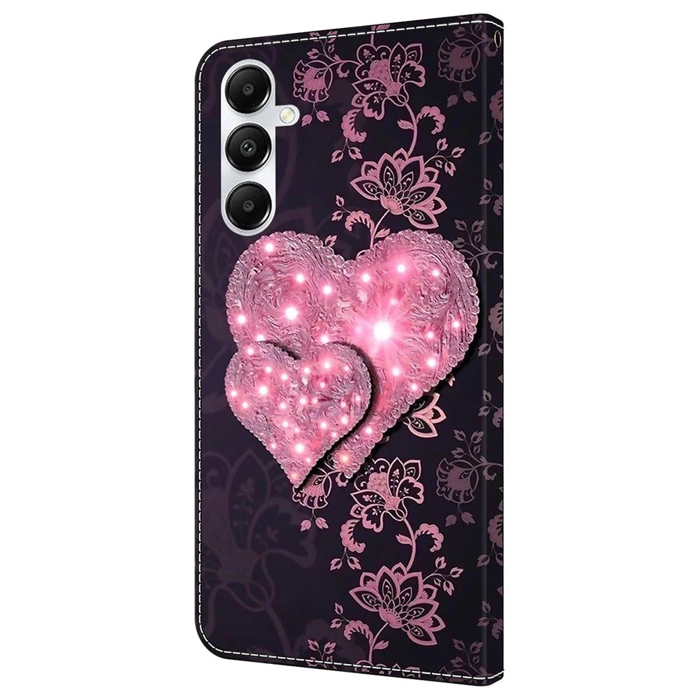 For Samsung Galaxy A35 5G Magnetic Case 3D Pattern Printing Leather Phone Protector - Lace Hearts - 7