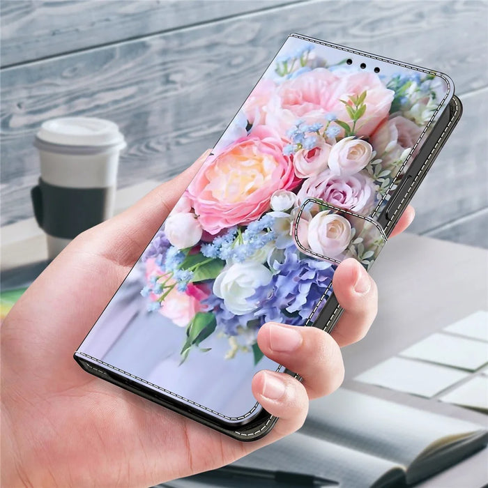 For Samsung Galaxy A55 5G Cell Phone Case Printed 3D Pattern Stand Leather Cover - Colorful Flower - 5