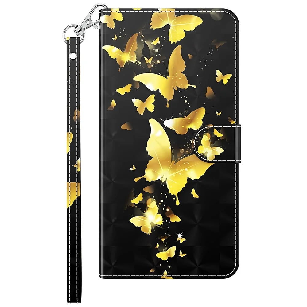 For Samsung Galaxy A25 5G (Global) (161.0 x 76.5 x 8.3mm) Case Leather 3D Pattern Phone Cover - Golden Butterfly - 7