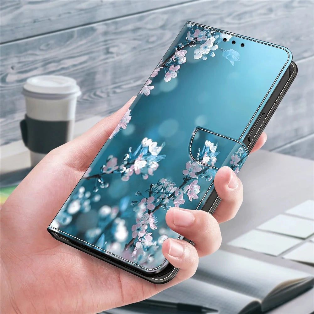 For Samsung Galaxy A25 5G (Global) (161.0 x 76.5 x 8.3mm) Wallet Case Anti-drop 3D Pattern Printing Cover - Plum Blossoms - 5