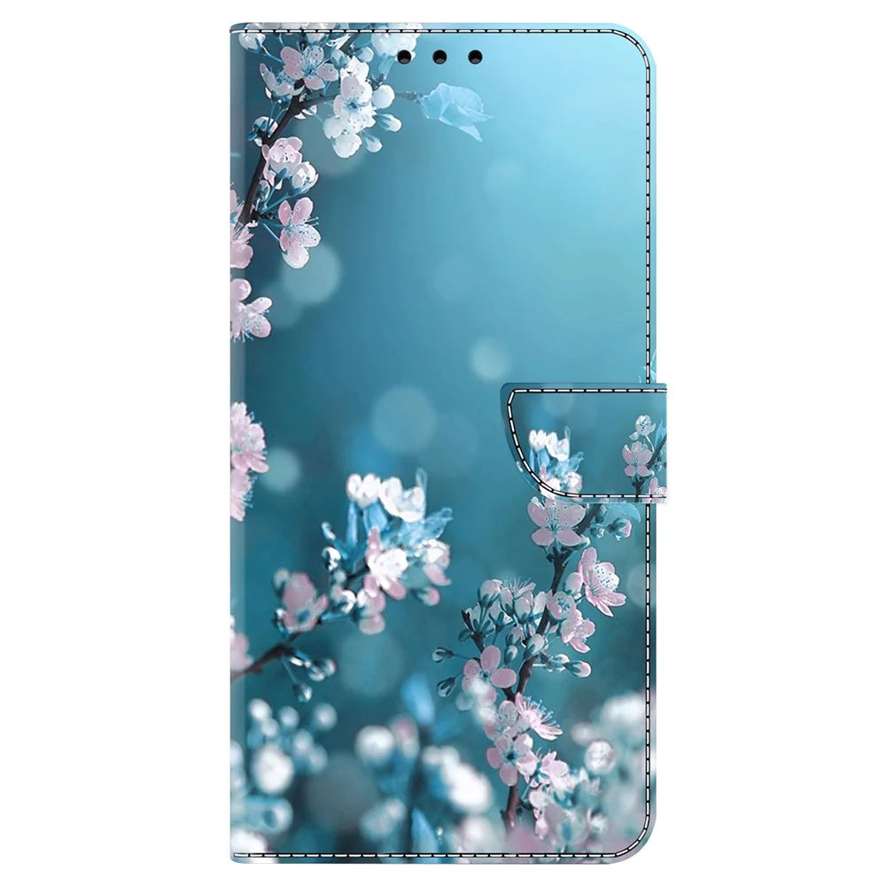 For Samsung Galaxy A25 5G (Global) (161.0 x 76.5 x 8.3mm) Wallet Case Anti-drop 3D Pattern Printing Cover - Plum Blossoms - 6