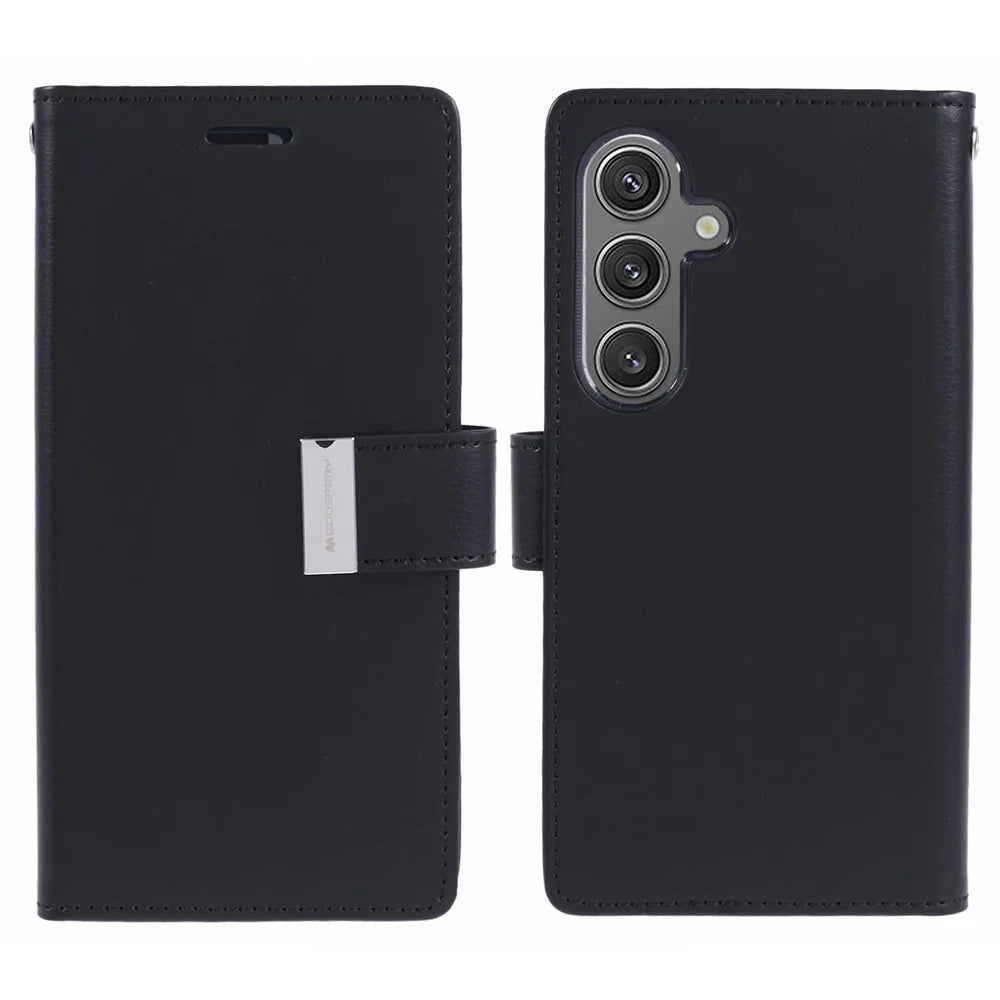 MERCURY GOOSPERY For Samsung Galaxy S24+ Wallet Case Protective Leather Folio Phone Cover - Black - 1