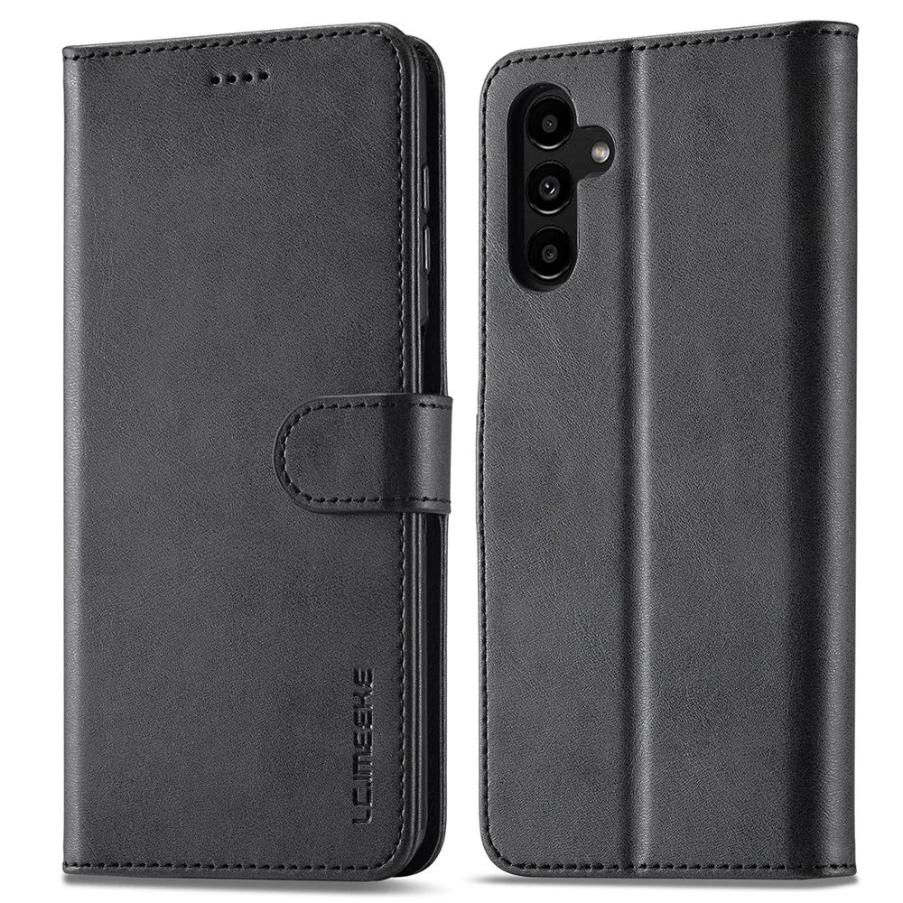 LC.IMEEKE For Samsung Galaxy A25 5G (Global) (161.0 x 76.5 x 8.3mm) Leather Case with Wallet Stand - Black - 1