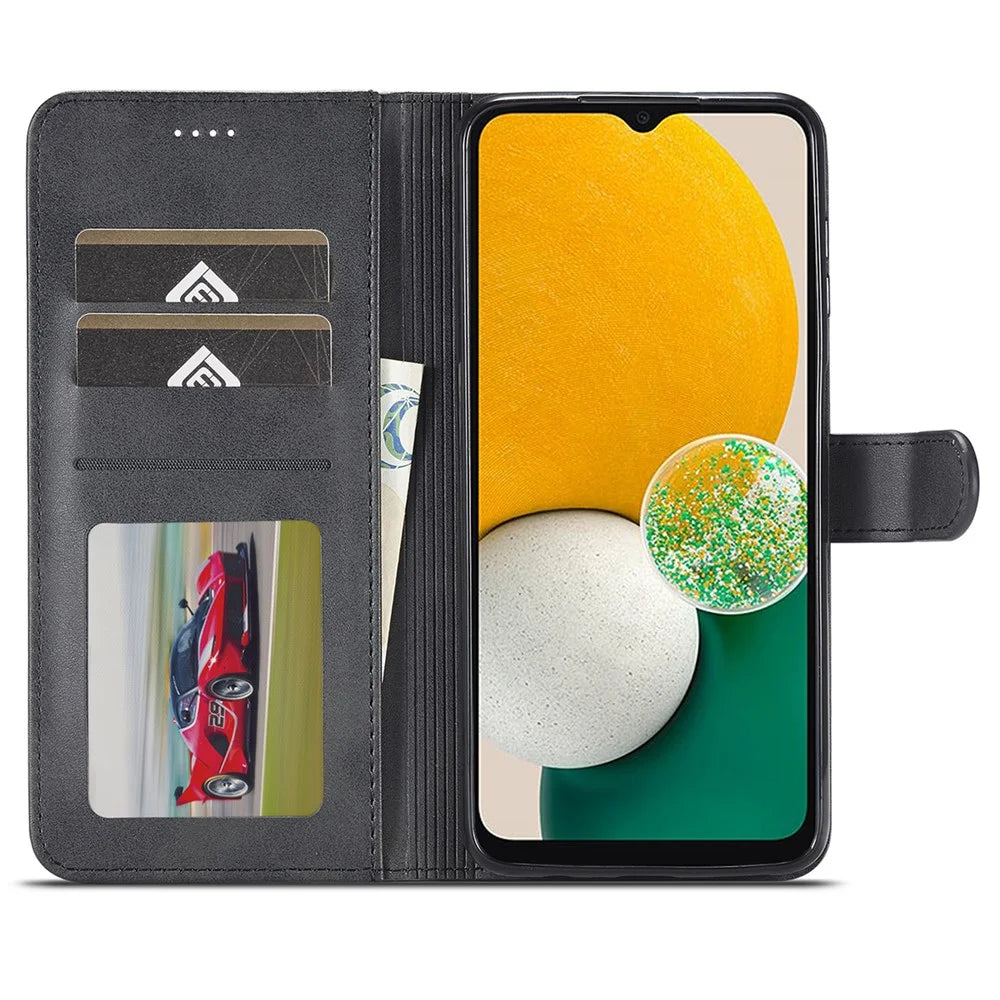 LC.IMEEKE For Samsung Galaxy A25 5G (Global) (161.0 x 76.5 x 8.3mm) Leather Case with Wallet Stand - Black - 3