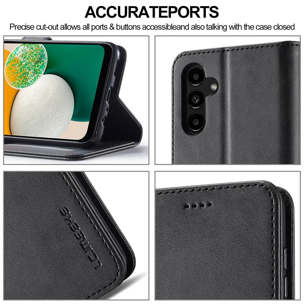LC.IMEEKE For Samsung Galaxy A25 5G (Global) (161.0 x 76.5 x 8.3mm) Leather Case with Wallet Stand - Black - 7