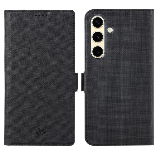 VILI DMK Series for Samsung Galaxy S24 Case PU Leather Folio Stand Phone Cover - Black - 1