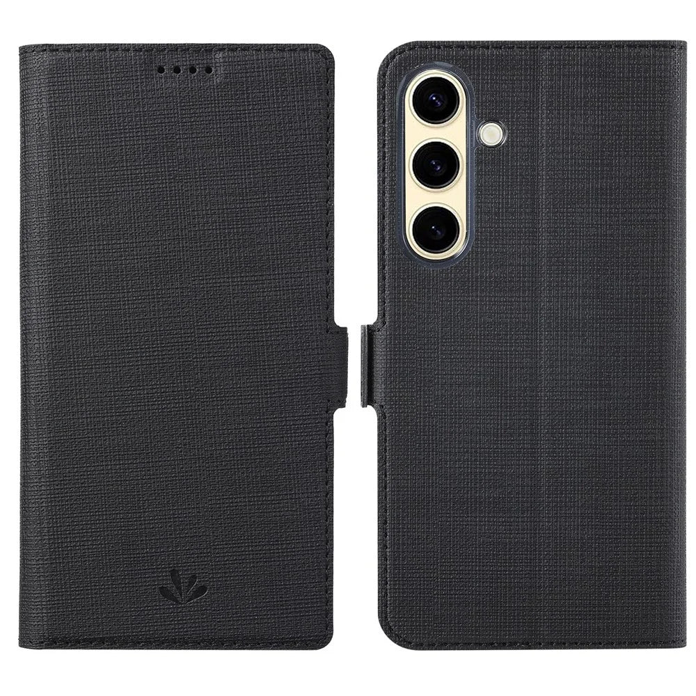 VILI DMK Series for Samsung Galaxy S24 Case PU Leather Folio Stand Phone Cover - Black - 1