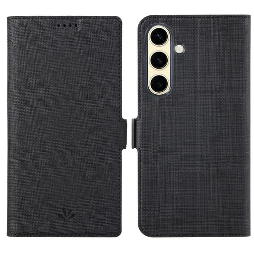 VILI DMK Series for Samsung Galaxy S24 Case PU Leather Folio Stand Phone Cover - Black - 1