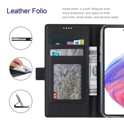 VILI DMK Series for Samsung Galaxy S24 Case PU Leather Folio Stand Phone Cover - Black - 2