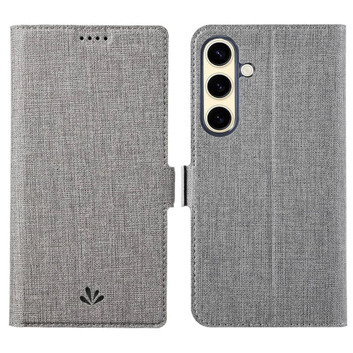 VILI DMK Series for Samsung Galaxy S24+ Case Leather Cross Texture Phone Cover - Grey - 1