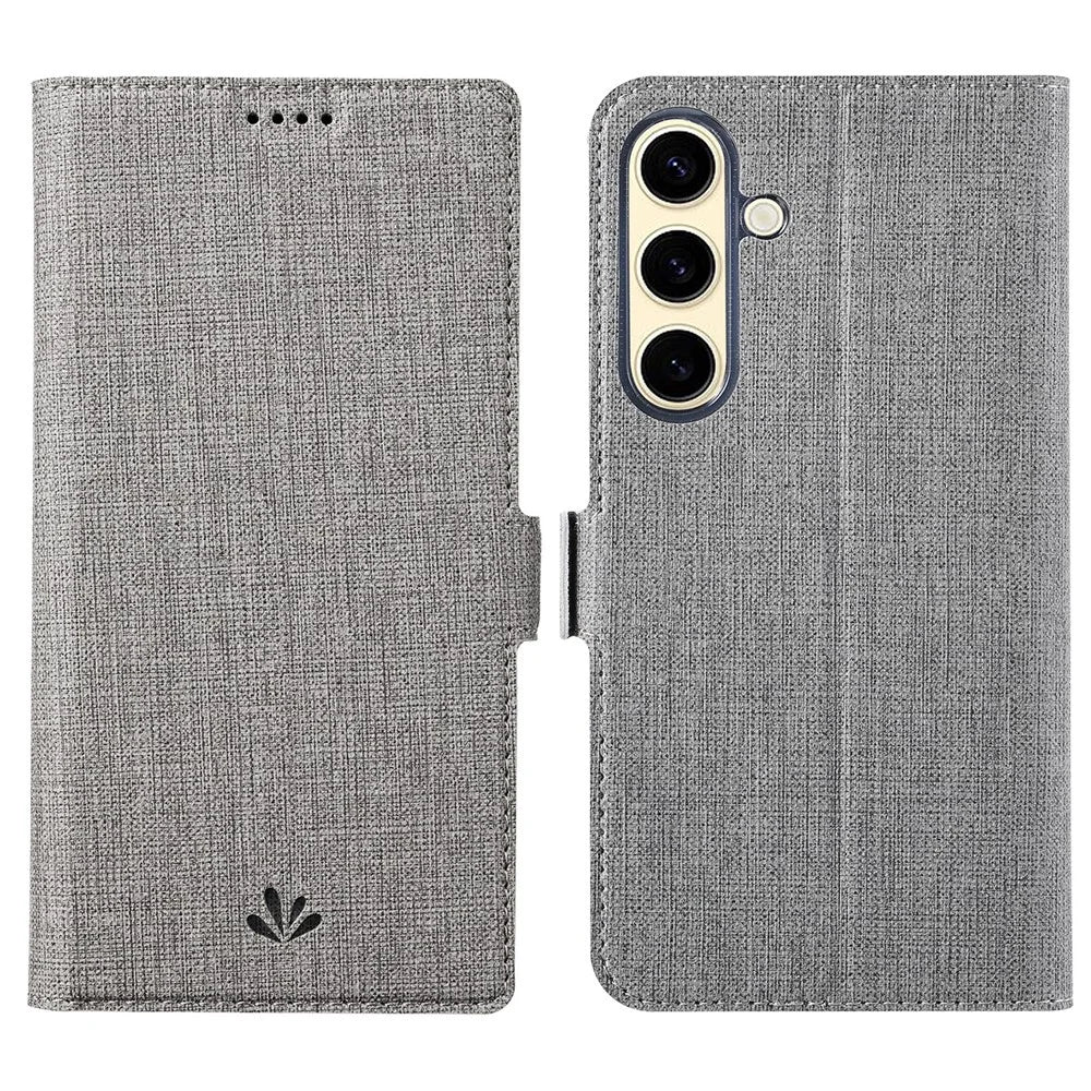 VILI DMK Series for Samsung Galaxy S24+ Case Leather Cross Texture Phone Cover - Grey - 1