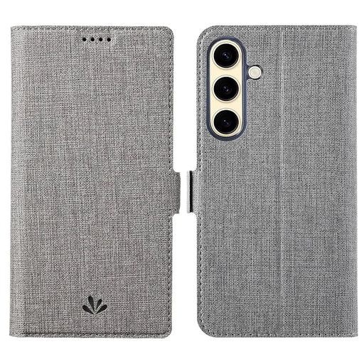 VILI DMK Series for Samsung Galaxy S24+ Case Leather Cross Texture Phone Cover - Grey - 1
