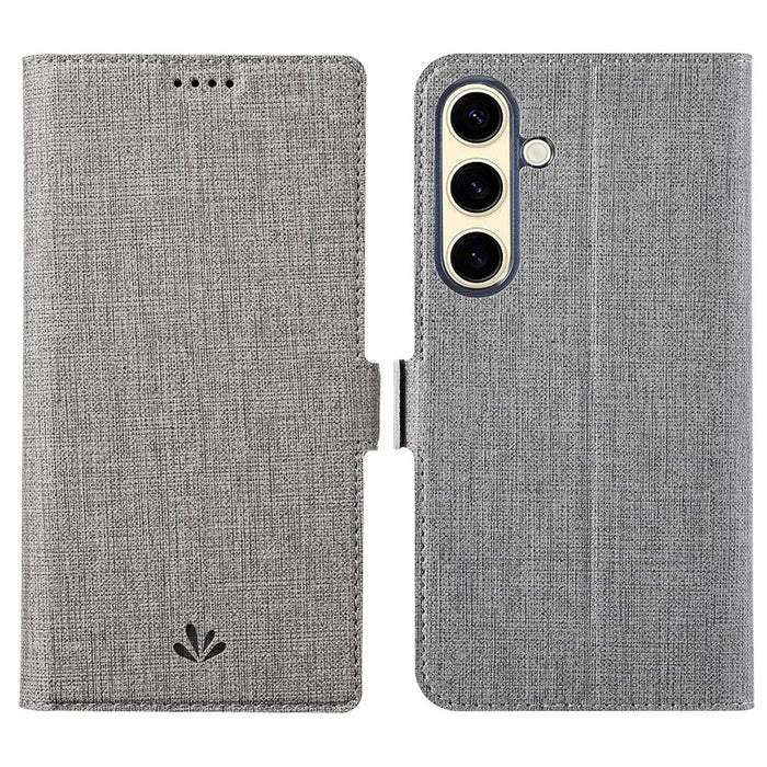 VILI DMK Series for Samsung Galaxy S24+ Case Leather Cross Texture Phone Cover - Grey - 1