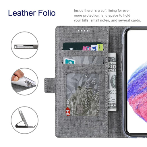 VILI DMK Series for Samsung Galaxy S24+ Case Leather Cross Texture Phone Cover - Grey - 2