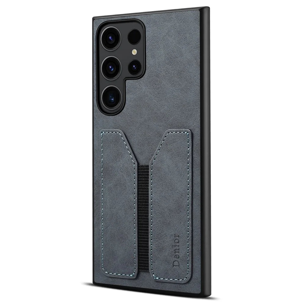 DENIOR For Samsung Galaxy S24 Ultra Phone Case Elastic Card Holder PU Leather Back Cover - Grey - 3