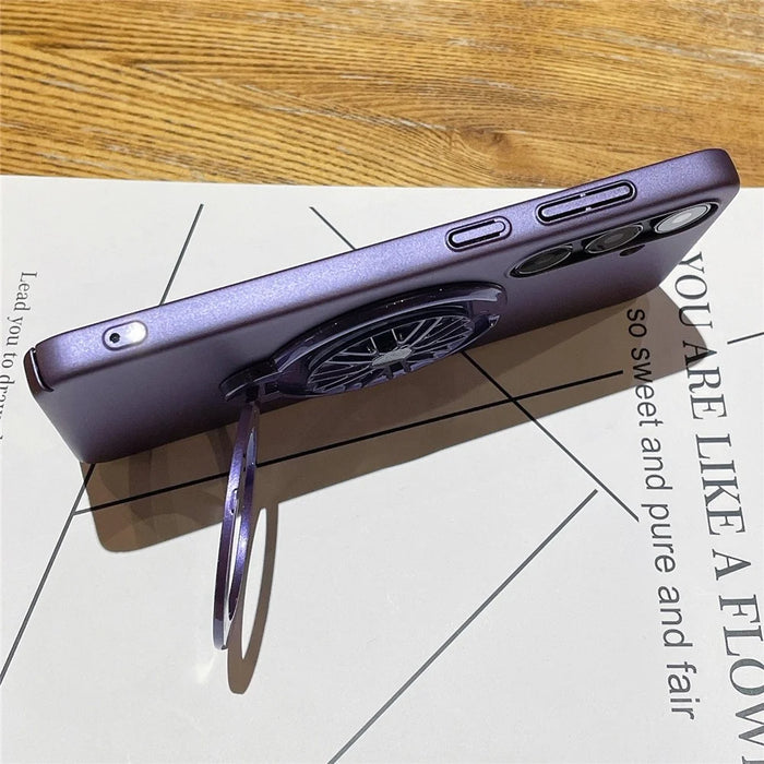 VOERO For Samsung Galaxy S24+ Ring Kickstand Case Rotating Gyro Hard PC Cover - Purple - 4