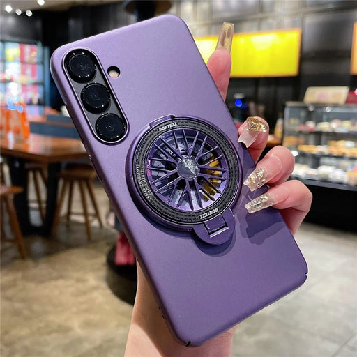 VOERO For Samsung Galaxy S24  Case Rotating Gyro Kickstand Phone Cover Lens Protector - Purple - 1