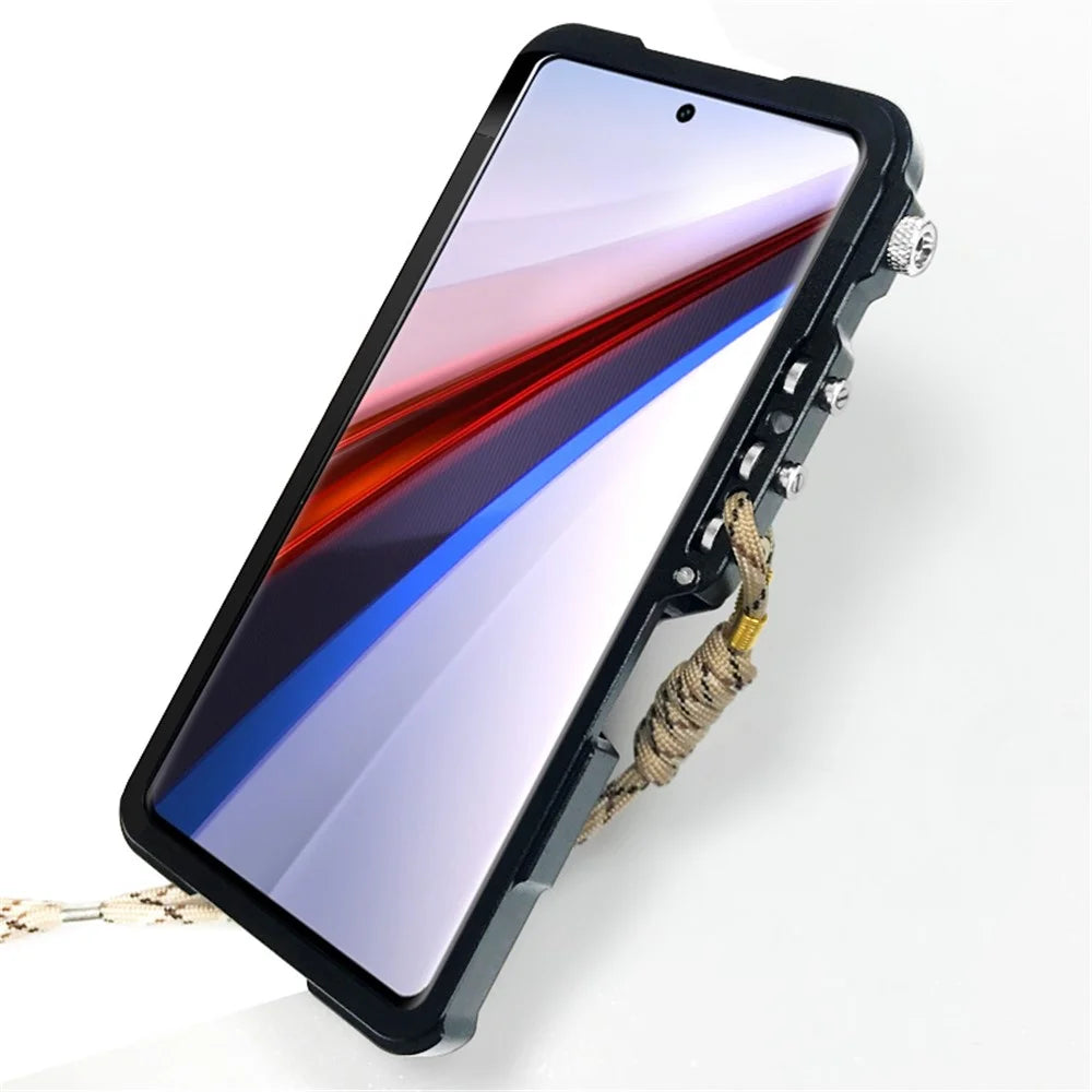 For vivo iQOO 12 Pro 5G Case Aluminium Alloy Slim Phone Cover with Strap - Black - 3