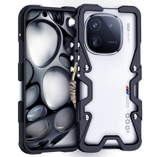 For vivo iQOO 12 5G / Neo5 / Neo5 S / Neo6 5G / Neo6 SE 5G / Neo9 5G / Neo9 Pro 5G Phone Case Aluminium Alloy Shockproof Cover with Strap - Black - 1