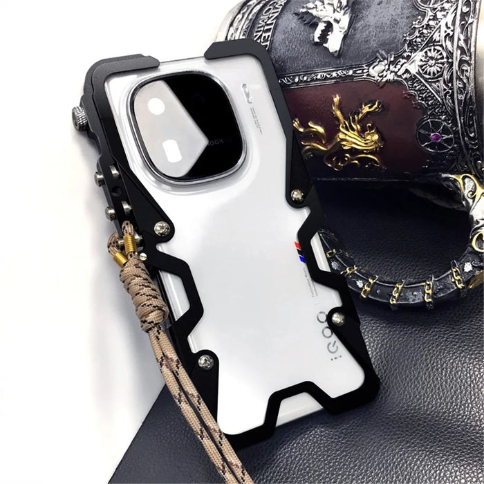 For vivo iQOO 12 5G / Neo5 / Neo5 S / Neo6 5G / Neo6 SE 5G / Neo9 5G / Neo9 Pro 5G Phone Case Aluminium Alloy Shockproof Cover with Strap - Black - 2
