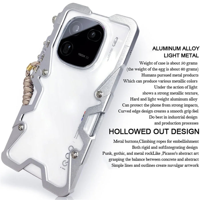 For vivo iQOO 12 5G / Neo5 / Neo5 S / Neo6 5G / Neo6 SE 5G / Neo9 5G / Neo9 Pro 5G Phone Case Aluminium Alloy Shockproof Cover with Strap - Black - 4