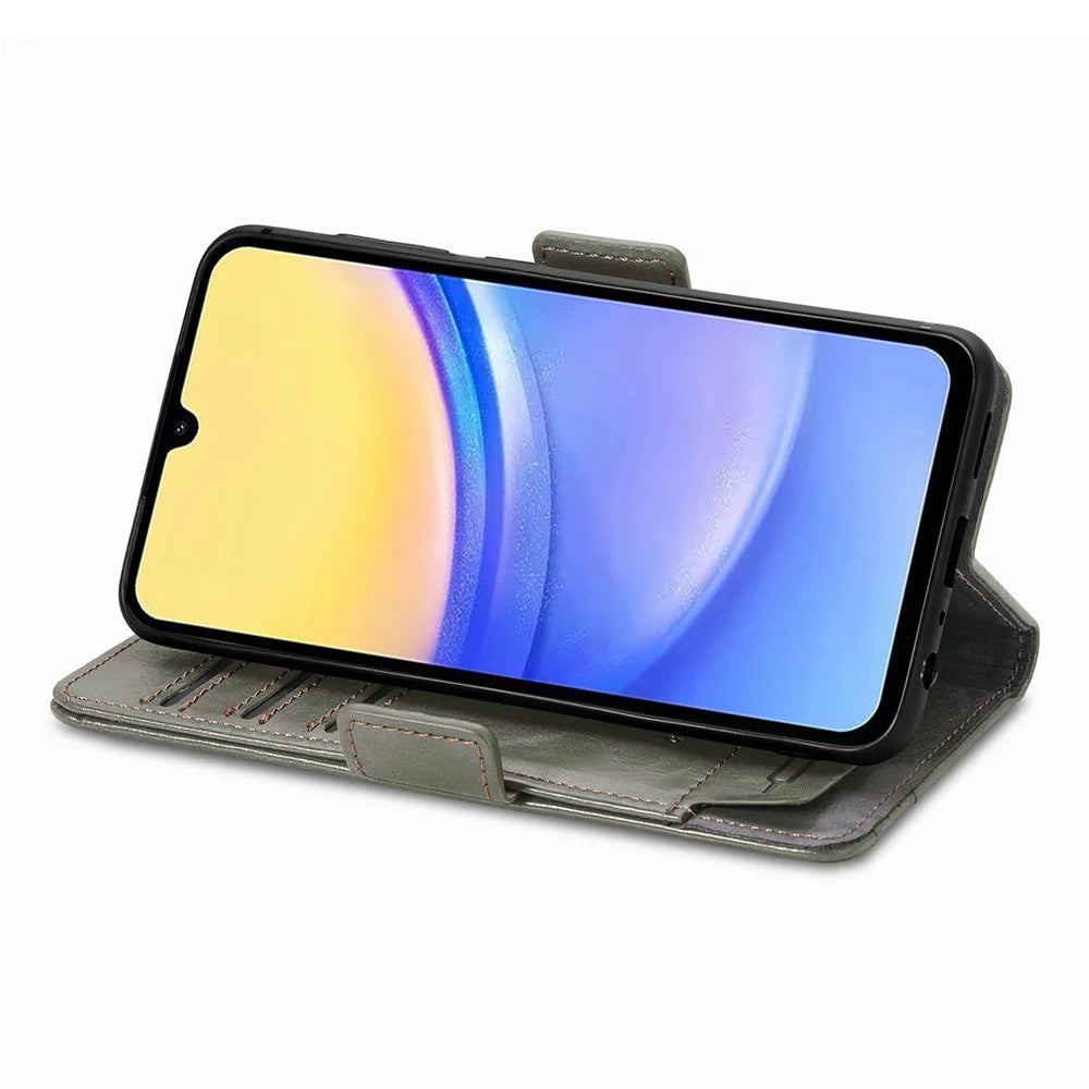 For Samsung Galaxy A15 4G / A15 5G Phone Cases CASENEO PU Leather Cover Stand with RFID Blocking Wallet - Grey - 3