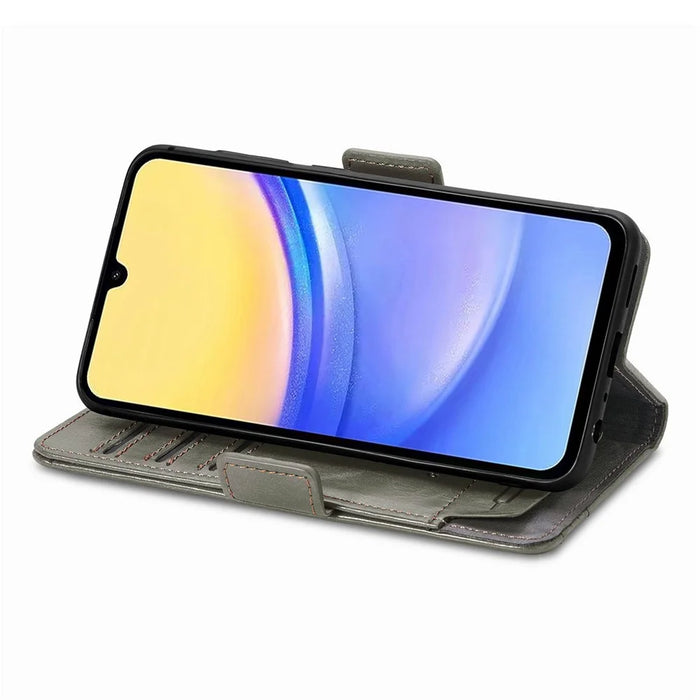 For Samsung Galaxy A15 4G / A15 5G Phone Cases CASENEO PU Leather Cover Stand with RFID Blocking Wallet - Grey - 3