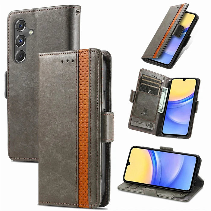 For Samsung Galaxy A15 4G / A15 5G Phone Cases CASENEO PU Leather Cover Stand with RFID Blocking Wallet - Grey - 6