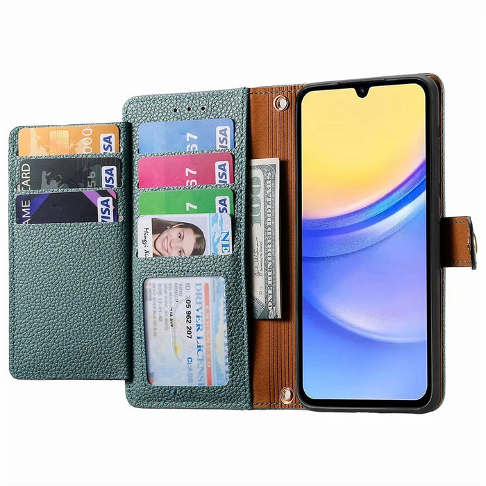 For Samsung Galaxy A15 4G / 5G Phone Case Heart Pattern Leather RFID Blocking Cover - Green - 2