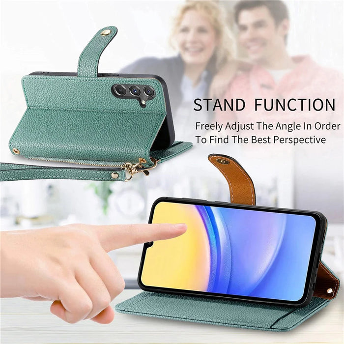 For Samsung Galaxy A15 4G / 5G Phone Case Heart Pattern Leather RFID Blocking Cover - Green - 5