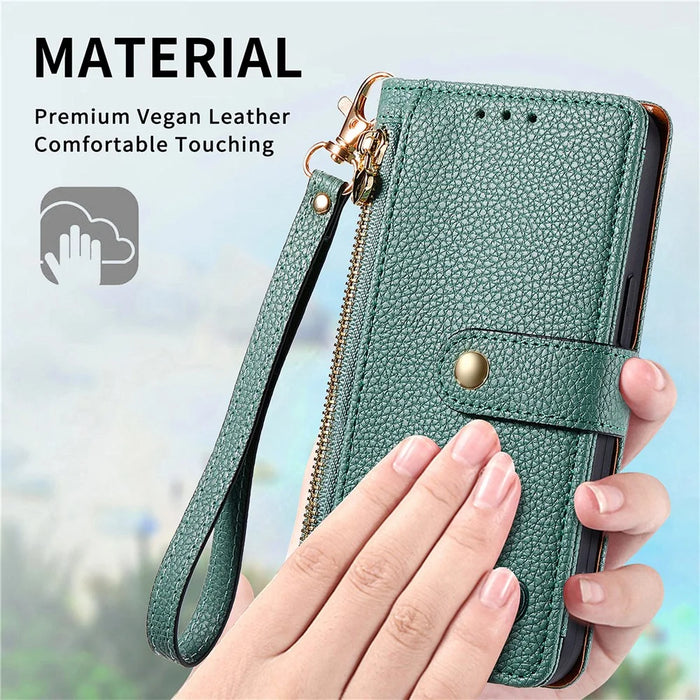 For Samsung Galaxy A15 4G / 5G Phone Case Heart Pattern Leather RFID Blocking Cover - Green - 7