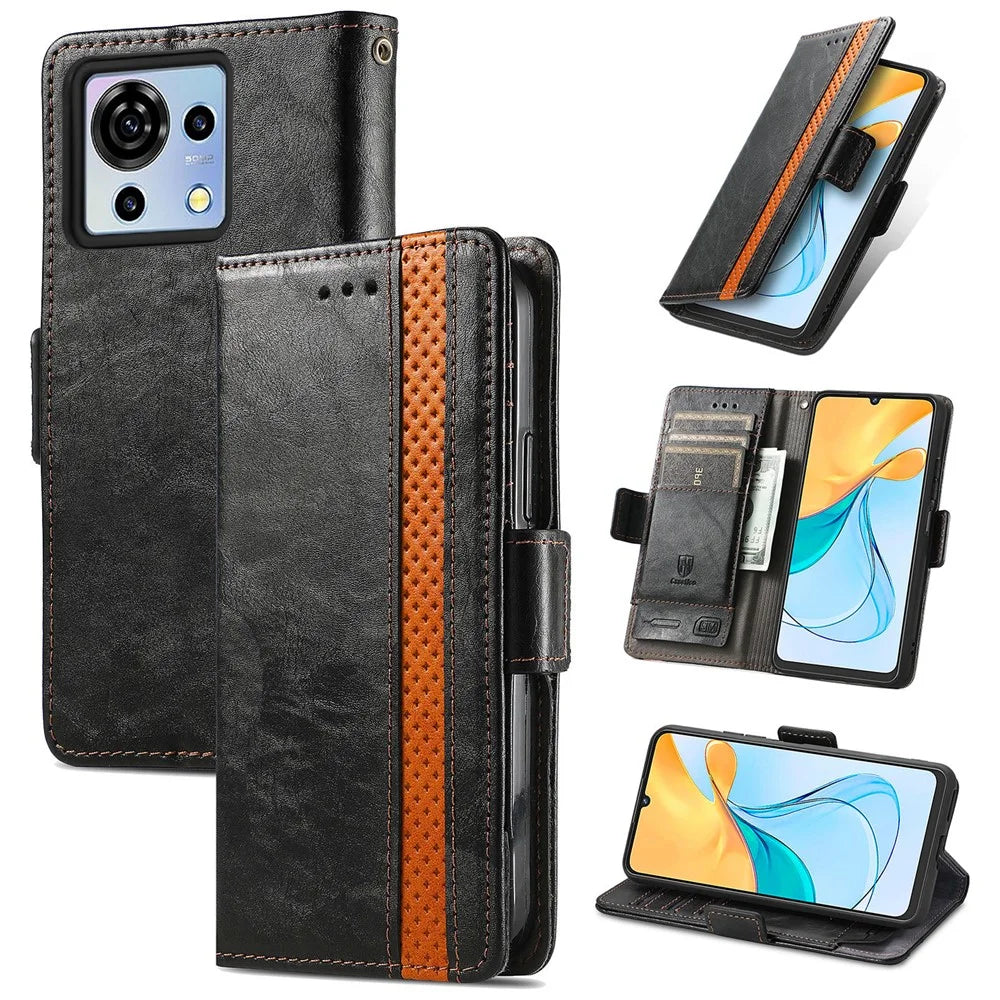 For ZTE Blade V50 Vita Phone Cases CASENEO PU Leather Cover Stand with RFID Blocking Wallet - Black - 6