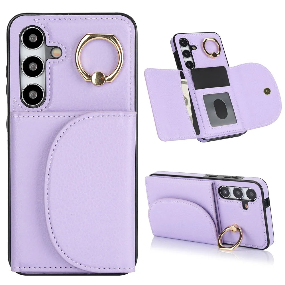For Samsung Galaxy S24+ Case RFID Blocking Card Bag Kickstand PU+TPU Phone Cover - Purple - 1
