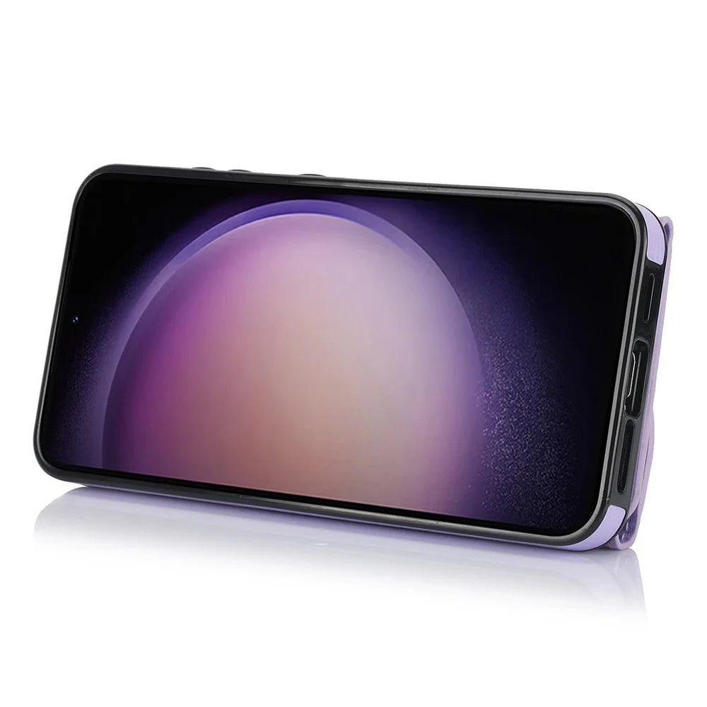 For Samsung Galaxy S24+ Case RFID Blocking Card Bag Kickstand PU+TPU Phone Cover - Purple - 2