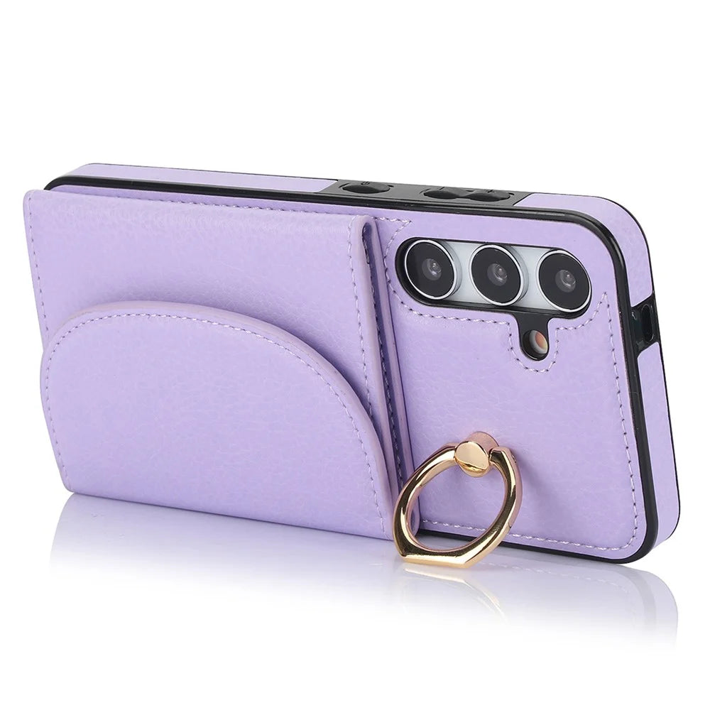 For Samsung Galaxy S24+ Case RFID Blocking Card Bag Kickstand PU+TPU Phone Cover - Purple - 3