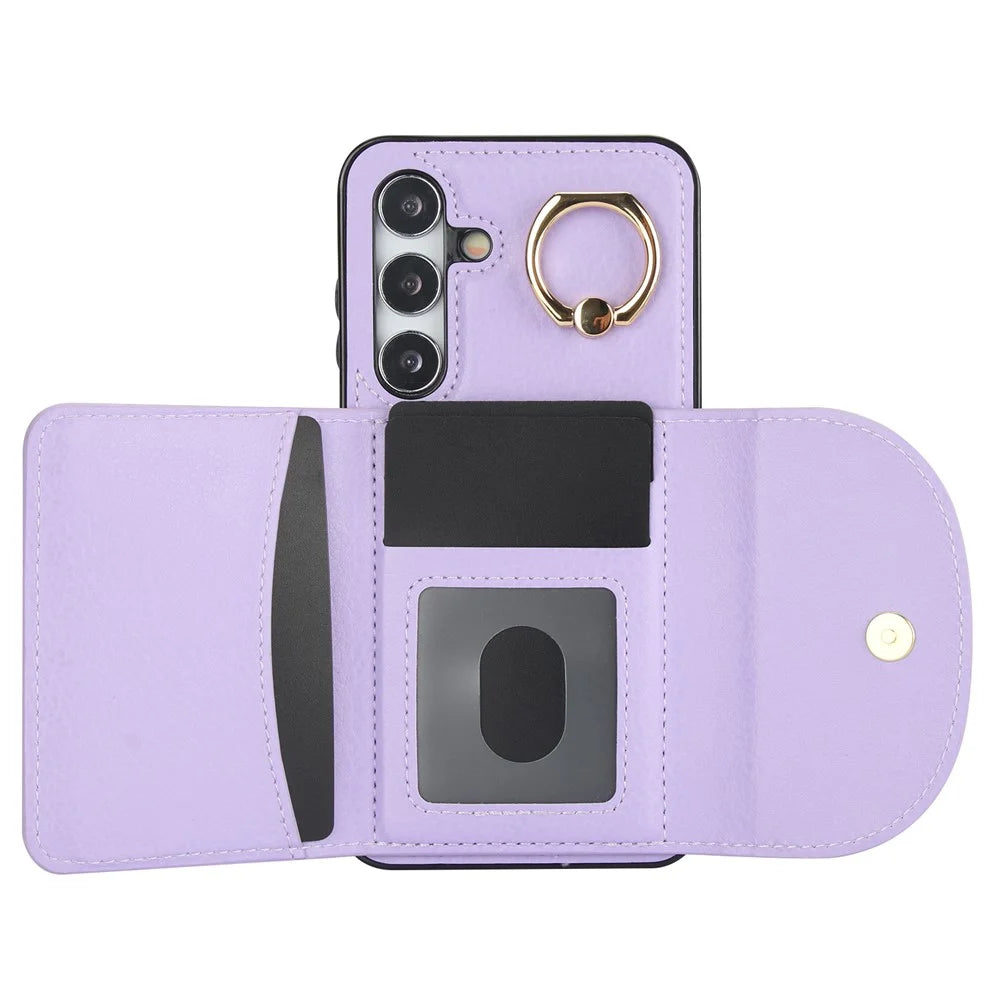 For Samsung Galaxy S24+ Case RFID Blocking Card Bag Kickstand PU+TPU Phone Cover - Purple - 4