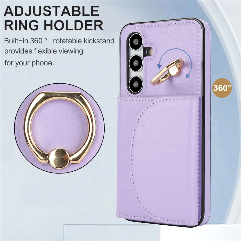 For Samsung Galaxy S24+ Case RFID Blocking Card Bag Kickstand PU+TPU Phone Cover - Purple - 5