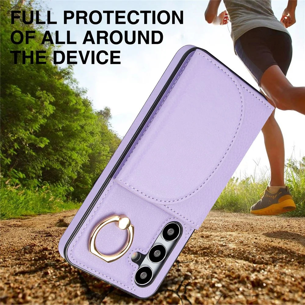 For Samsung Galaxy S24+ Case RFID Blocking Card Bag Kickstand PU+TPU Phone Cover - Purple - 6