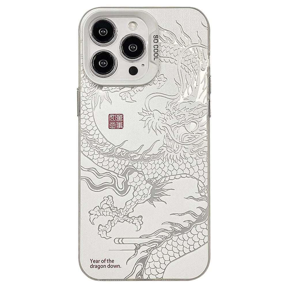 For iPhone 12 Pro Max Case Chinese Dragon Laser Pattern Anti-scratch Back Cover - Silver  /  White - 1