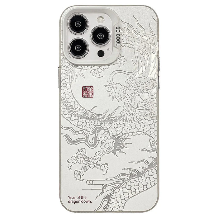 For iPhone 12 Pro Max Case Chinese Dragon Laser Pattern Anti-scratch Back Cover - Silver  /  White - 1