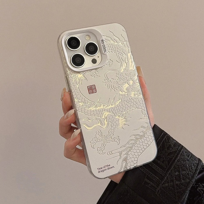 For iPhone 12 Pro Max Case Chinese Dragon Laser Pattern Anti-scratch Back Cover - Silver  /  White - 2
