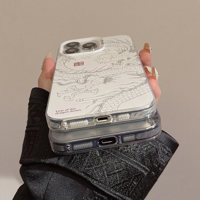 For iPhone 12 Pro Max Case Chinese Dragon Laser Pattern Anti-scratch Back Cover - Silver  /  White - 3