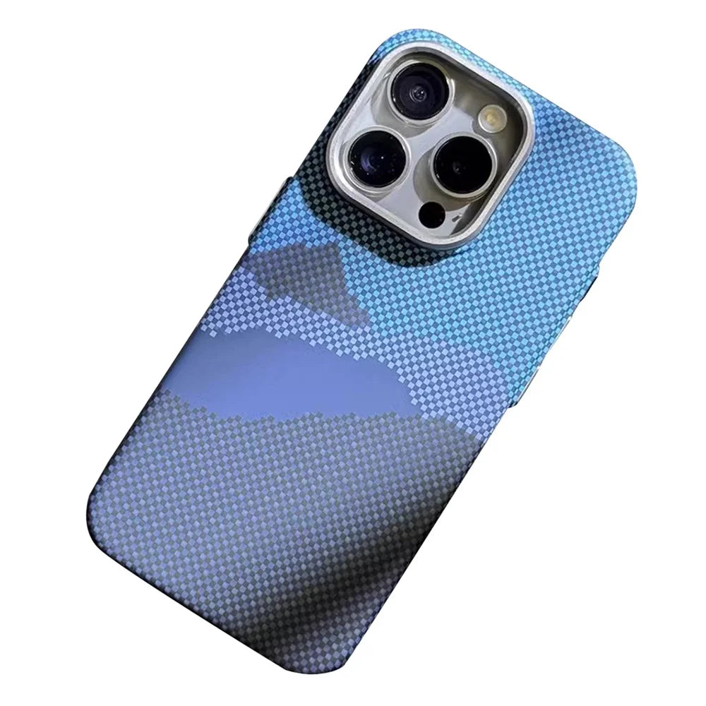 For iPhone 15 Pro Max PC Case Carbon Fiber Texture Phone Case Compatible with MagSafe - Blue - 1