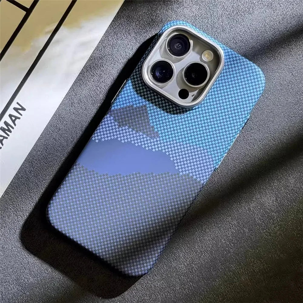 For iPhone 15 Pro Max PC Case Carbon Fiber Texture Phone Case Compatible with MagSafe - Blue - 2