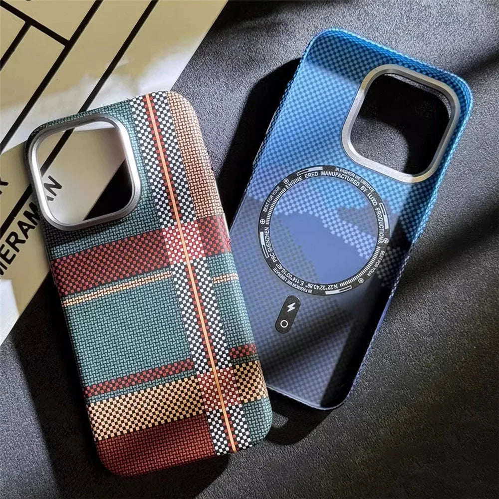 For iPhone 15 Pro Max PC Case Carbon Fiber Texture Phone Case Compatible with MagSafe - Blue - 5