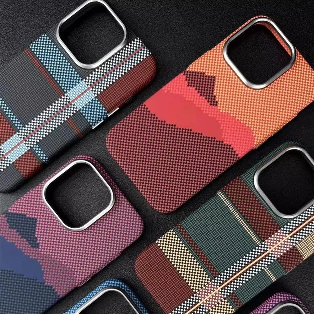 For iPhone 15 Pro Max PC Case Carbon Fiber Texture Phone Case Compatible with MagSafe - Blue - 7