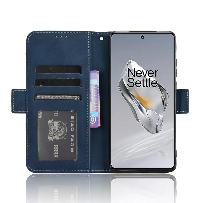 For OnePlus 12R 5G / Ace 3 5G Leather Case Card Holder Wallet Flip Phone Cover - Blue - 3