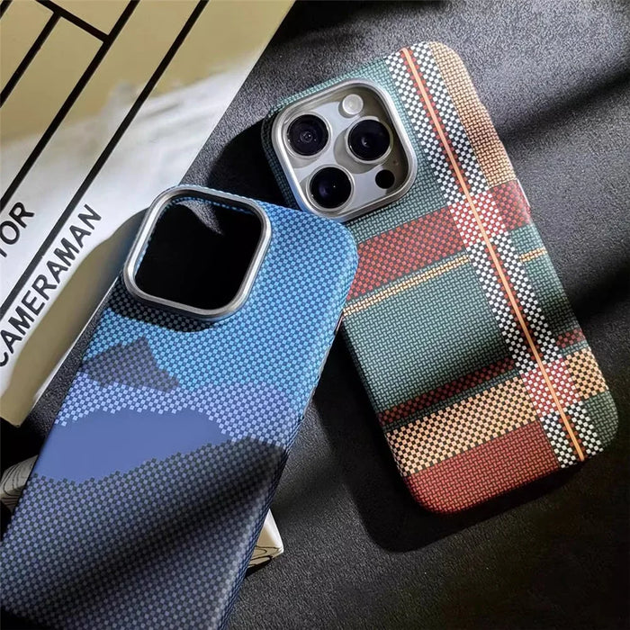 For iPhone 13 Pro 6.1 inch Cover Hard PC Carbon Fiber Texture Case Compatible with MagSafe - Red  /  Green - 4